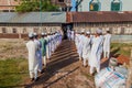 MORRELGANJ, BANGLADESH - NOVEMBER 19, 2016: School boys perform morning assembly, where they sing the national anthem and recite