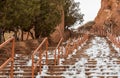 Historic Red Rocks Amphitheater near Denver Colorado, covered by snow