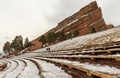 Historic Red Rocks Amphitheater near Denver Colorado, covered by snow Royalty Free Stock Photo