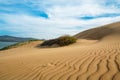 Sand Dunes on the Beach with Beautiful Cloudy Blue Sky in Background Royalty Free Stock Photo