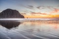 Morro bay rock and beach in the sunset evening Royalty Free Stock Photo