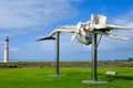 Morro Jable lighthouse and whale skeleton on the island of Fuerteventura in the Canary Islands.