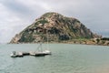 Morro Rock, a volcanic plug in Morro bay, on the Pacific Coast at the entrance to Morro Bay harbor, California Royalty Free Stock Photo