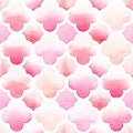 Morrocan ornament of pink colors with quatrefoil on white background. Watercolor seamless pattern