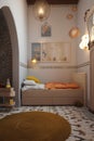 Moroccan style interior of children room in modern house Royalty Free Stock Photo