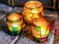 Morrocan styled colour jars used as tea lights Royalty Free Stock Photo