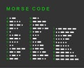 Morse code alphabet font set vector silhouette illustration isolated on black background.