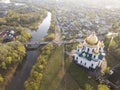 The city of Morshansk. Spring aerial view. Russia. Trinity Cathedral. River tsna Royalty Free Stock Photo