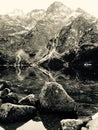 A golden reflection of Morskie Oko - Poland - Tatra National Park in the Rybi Potok Valley Royalty Free Stock Photo