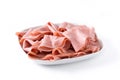 Mortadella slices on white plate isolated Royalty Free Stock Photo