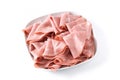 Mortadella slices on white plate isolated Royalty Free Stock Photo
