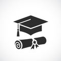 Mortarboard and academic diploma vector icon Royalty Free Stock Photo