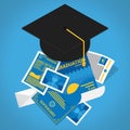 mortar board with certificates. Vector illustration decorative design Royalty Free Stock Photo