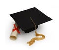 Mortar board & diploma on white Royalty Free Stock Photo