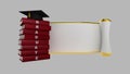 Mortar board on stack of red graduate book and certificated paper , alpha included