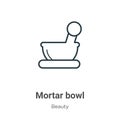 Mortar bowl outline vector icon. Thin line black mortar bowl icon, flat vector simple element illustration from editable beauty Royalty Free Stock Photo