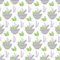 Mortar herbs seamless pattern