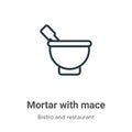 Mortar with mace outline vector icon. Thin line black mortar with mace icon, flat vector simple element illustration from editable