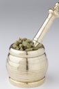 Mortar and pestle with Cardamom.