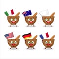 Mortar and pestle cartoon character bring the flags of various countries Royalty Free Stock Photo