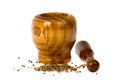 Mortar and pestle with coriander seeds Royalty Free Stock Photo