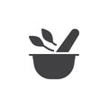 Mortar and pestle with herbal leaf vector icon Royalty Free Stock Photo