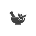 Mortar and pestle with herbal leaf vector icon Royalty Free Stock Photo