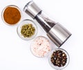 Mortar with pestle and mill for spices Royalty Free Stock Photo