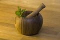 Mortar and pestle with mint