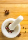 mortar and pestle with peppercorn mix Royalty Free Stock Photo