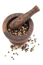 Mortar and pestle with peppercorn mix Royalty Free Stock Photo