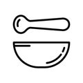 Mortar and pestle separately icon. Linear logo for chopping spices. Black simple illustration for medicine, laboratory, chemical Royalty Free Stock Photo