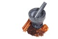 Mortar and pestle with spices Royalty Free Stock Photo