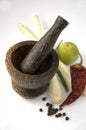 Mortar pestle with Thai spices Royalty Free Stock Photo