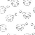 Mortar and pestle vector seamless pattern, hand drawn illustration Royalty Free Stock Photo