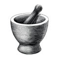Mortar and pestle vintage engraving illustration isolated on white background,Logo of pharmacy and medicine Royalty Free Stock Photo