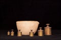 Mortar and weights Royalty Free Stock Photo