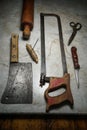 Mortara 09/10/2019 : cleaver, knife and saw and scissors Royalty Free Stock Photo