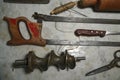Mortara 09/10/2019 : cleaver, knife and saw and scissors Royalty Free Stock Photo