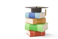 A mortarboard and book stacks 3d illustration.