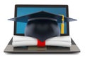 Mortarboard with certificate on laptop