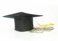 Mortarboard on dollar bank note concept of education saving Royalty Free Stock Photo