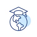 Mortarboard on Earth globe. Graduation hat. International college graduation. Pixel perfect icon
