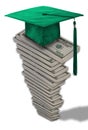 Mortarboard hat on money stack