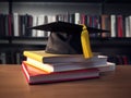 Mortarboard standing on book stack. Generative AI Royalty Free Stock Photo