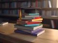 Mortarboard standing on book stack. Generative AI Royalty Free Stock Photo