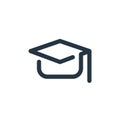 mortarboard vector icon isolated on white background. Outline, thin line mortarboard icon for website design and mobile, app