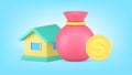 Mortgage buying house loan or cash money real estate financial investment realistic 3d icon vector