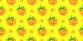 MORTGAGE character. Cute funny yellow berry. Berry seamless pattern. Bright colors