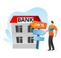 Mortgage concept vector illustration. Flat people man woman character get cash banking loan for buying house, financial Royalty Free Stock Photo